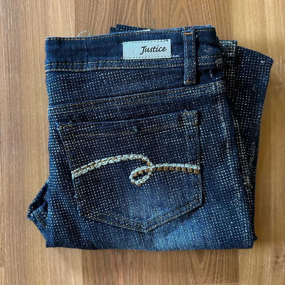Justice glitter jeans size 14.5 bling, sparkly, sparkle, tween - Picture 3 of 7